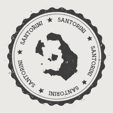 Santorini etiket Hipster yuvarlak lastik damgası ile ada Haritası Vintage pasaport dairesel işaretiyle