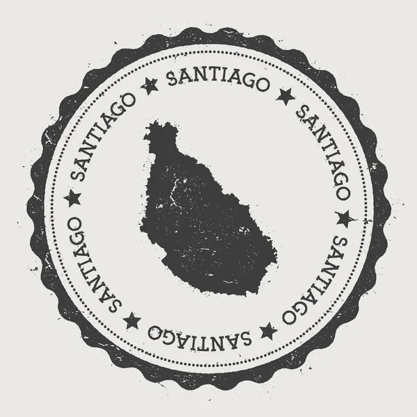 Adesivo Santiago Island Hipster timbro di gomma rotondo con mappa dell'isola Vintage passaporto segno con — Vettoriale Stock