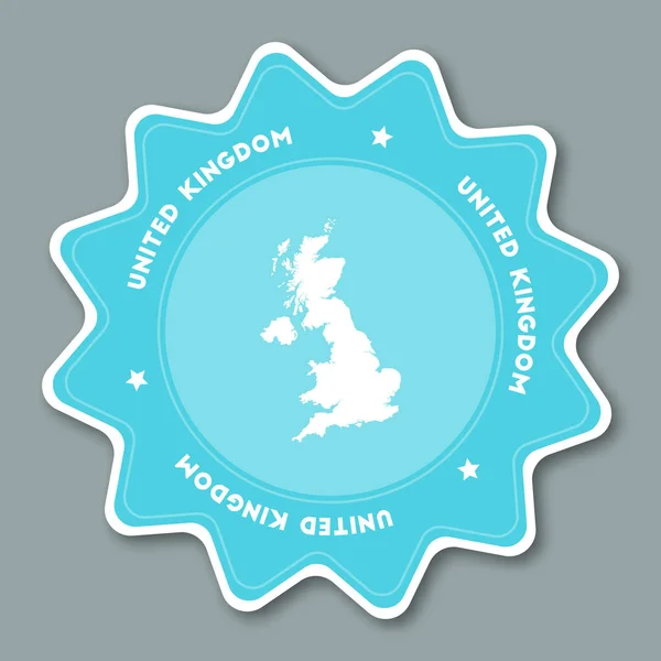 Pegatina de mapa del Reino Unido en colores de moda Pegatina de viaje en forma de estrella con nombre de país y mapa — Vector de stock