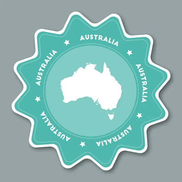 Ülke adı ile yıldız şeklinde seyahat etiket Avustralya harita etiket trendy renkler ve harita olabilir — Stok Vektör