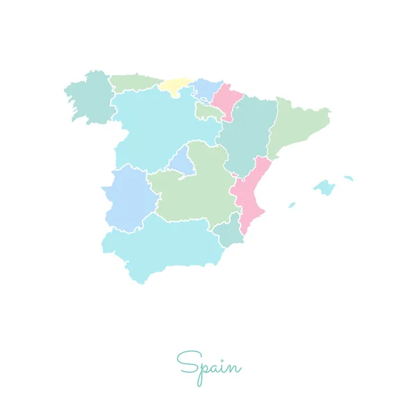 Spagna regione mappa colorata con contorno bianco Mappa dettagliata delle regioni spagnole Illustrazione vettoriale — Vettoriale Stock