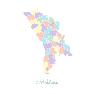 Moldova bölgesi Haritası ayrıntılı Beyaz anahat ile renkli harita Moldova bölgelerinde vektör