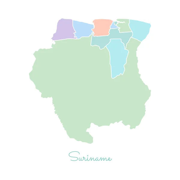 Mapa de Surinam región colorido con contorno blanco Mapa detallado de Surinam regiones Vector — Vector de stock