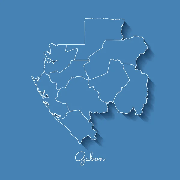 Gabon carte de la région bleue avec contour blanc et ombre sur fond bleu Carte détaillée de Gabon — Image vectorielle