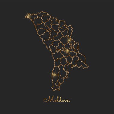Moldova bölgesi harita altın glitter anahat parlak yıldız koyu arka planda ayrıntılı göster