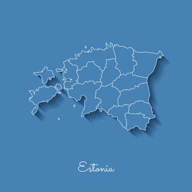 Estonya bölgesi harita mavi beyaz anahat ve gölge üzerinde mavi arka plan detaylı Estonya Haritası
