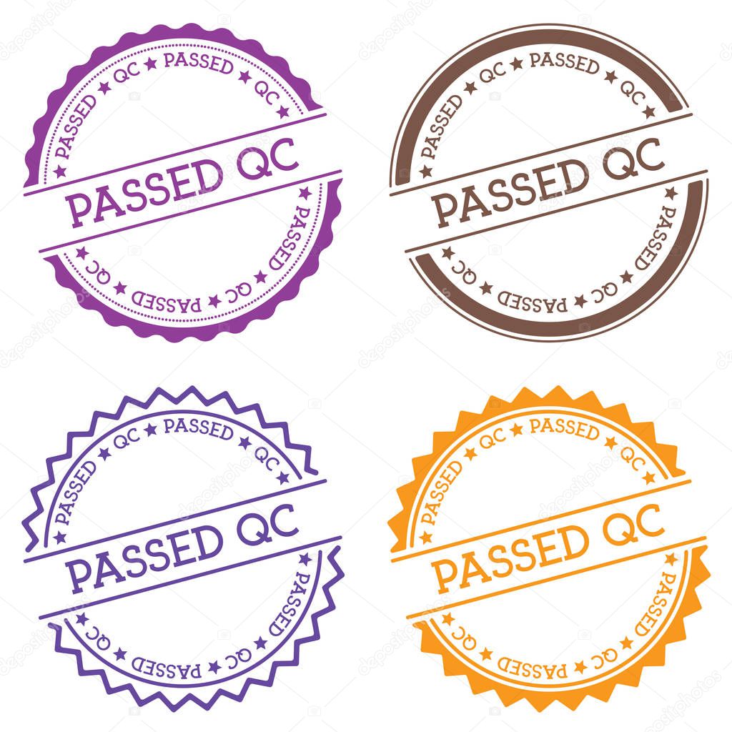 Passed QC badge isolated on white background Flat style round label with text Circular emblem