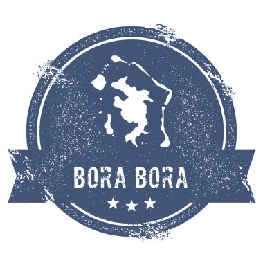 Bora Bora logo işareti seyahat lastik damga adı ve ada vektör çizim Can Haritası