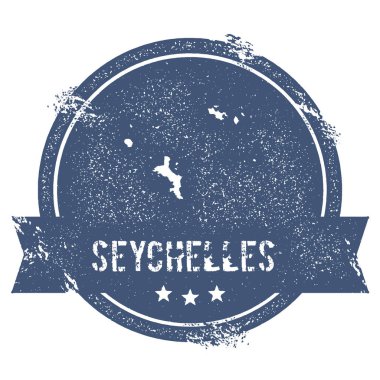 Seyşeller logo işareti seyahat lastik damga adı ve ada vektör çizim Can Haritası