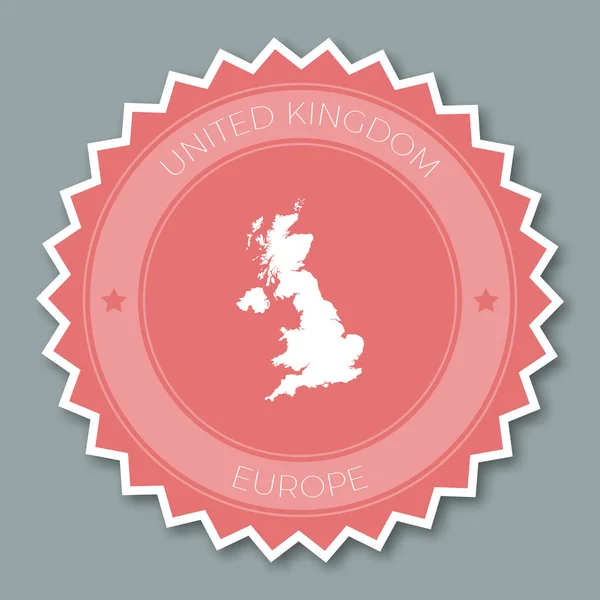 Reino Unido insignia diseño plano redondo estilo plano etiqueta engomada de colores de moda con mapa de país y — Vector de stock