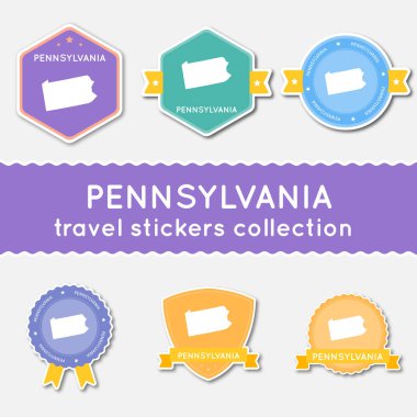 Pennsylvania devlet harita ve adı düz çıkartma koleksiyonu büyük çıkartmaları kümesi bizimle seyahat