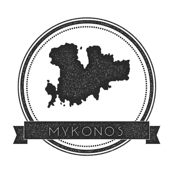 Mykonos harita damga Retro sıkıntılı Insignia Hipster rozeti ile metin afiş Adası vektör yuvarlak