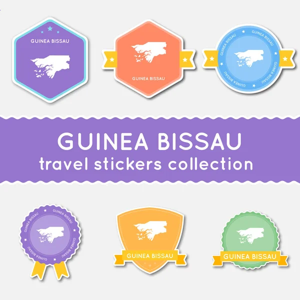 国の地図と名前フラット ステッカーの Guineabissau の旅行ステッカー コレクション大きなセット — ストックベクタ