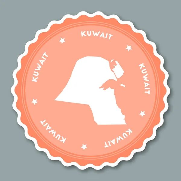 Kuwait Aufkleber flaches Design rund flachen Stil Abzeichen in trendigen Farben mit Landkarte und Namen — Stockvektor