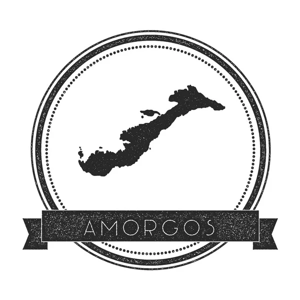 Amorgos mapa sello retro angustiado insignia Hipster placa redonda con banner de texto Island vector — Vector de stock