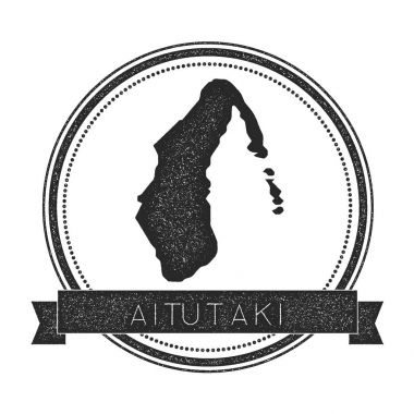 Aitutaki harita damga Retro sıkıntılı Insignia Hipster rozeti ile metin afiş Adası vektör yuvarlak
