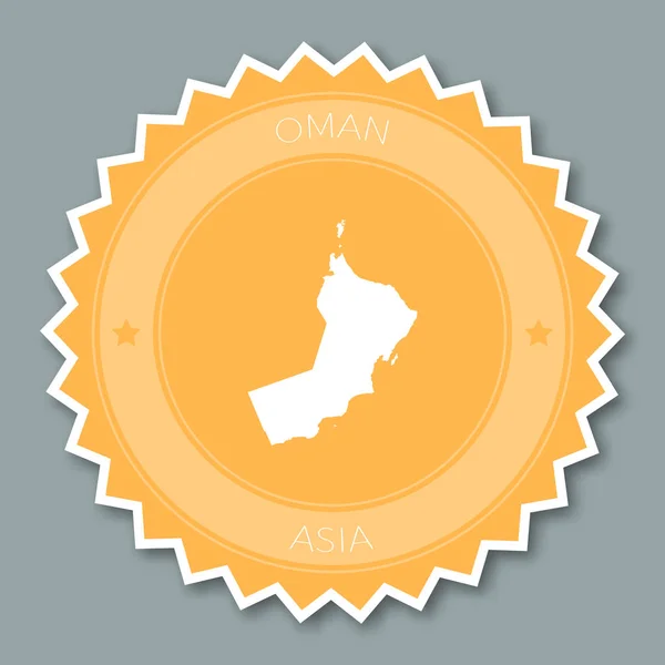 Insignia Omán diseño plano Adhesivo redondo de estilo plano de colores de moda con mapa de país y nombre País — Vector de stock