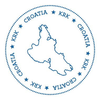 Krk harita etiket Hipster ve retro tarzı yuvarlak nokta sınır Adası ile minimalist Insignia rozet