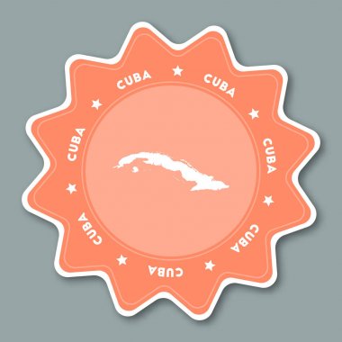 Küba Haritası etiket trendy içinde ülke adı ile yıldız şeklinde seyahat etiket renkler ve harita-ebilmek var olmak kullanılmış
