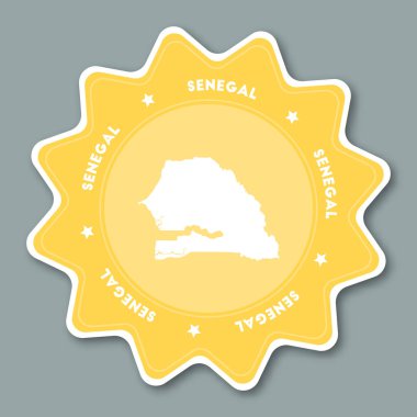 Ülke adı ile yıldız şeklinde seyahat etiket Senegal harita etiket trendy renkler ve harita olabilir