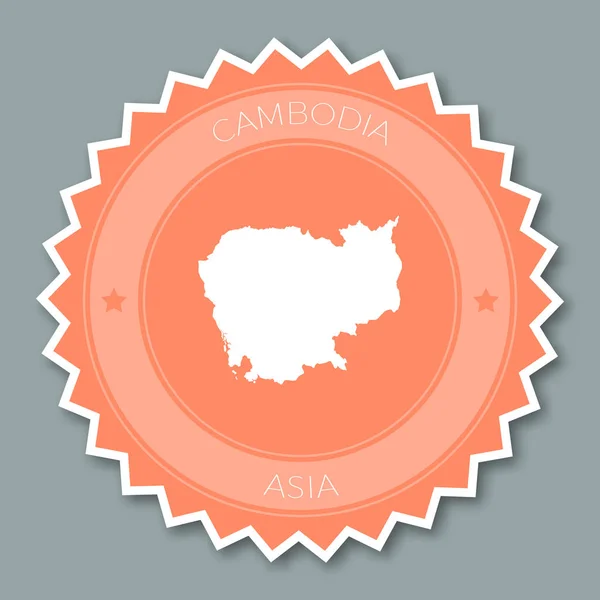 Camboja emblema design plano redondo estilo plano adesivo de cores da moda com mapa do país e nome — Vetor de Stock