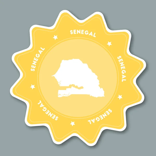 Сенегал карту наклейку в модні кольори формі зірки подорожі наклейку з назвою країни і карта може бути — стоковий вектор