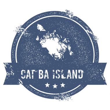 Kedi Ba Adası logo işareti seyahat lastik damga adı ve ada vektör çizim Haritası