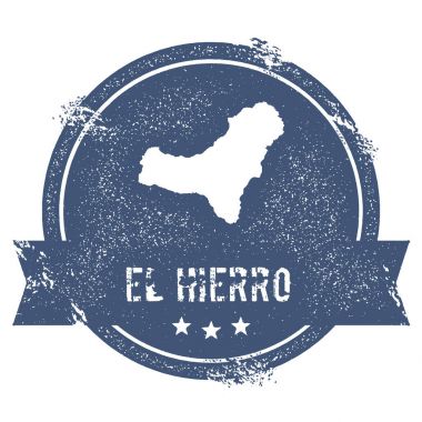 El Hierro logo işareti seyahat lastik damga adı ve ada vektör çizim Can Haritası