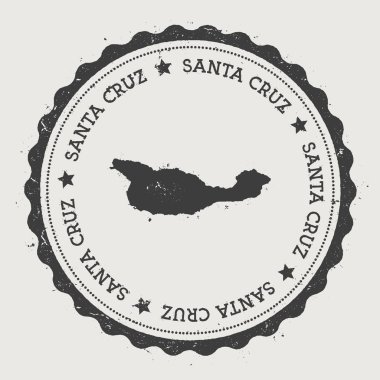 Santa Cruz Adası etiket Hipster yuvarlak lastik damgası ile ada harita Vintage pasaport işaretiyle