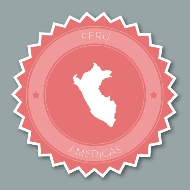 Peru rozet düz yuvarlak düz stil etiketi ülke harita ve adı ülke ile trendy renklerinin Tasarla