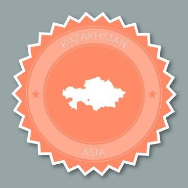 Kazakistan rozet düz yuvarlak düz stil etiketi ülke harita ve adı ile trendy renklerinin Tasarla