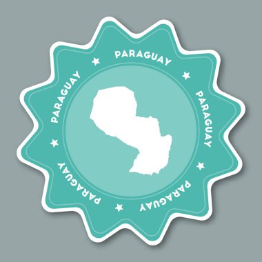 Ülke adı ile yıldız şeklinde seyahat etiket Paraguay harita etiket trendy renkler ve harita olabilir