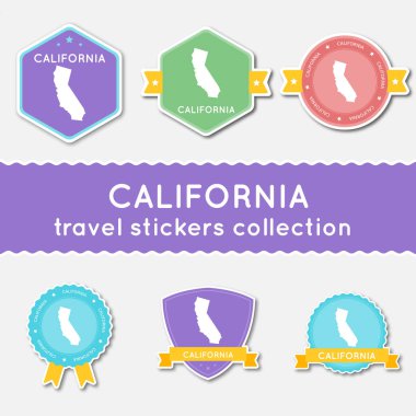California Seyahat çıkartma koleksiyonu büyük çıkartmaları kümesi bizimle devlet harita ve adı düz malzeme