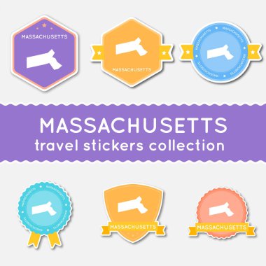 Massachusetts eyalet harita ve adı düz çıkartma koleksiyonu büyük çıkartmaları kümesi bizimle seyahat