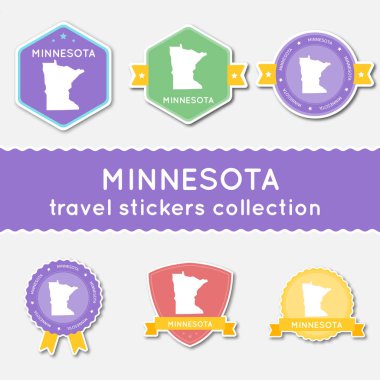 Minnesota Devlet harita ve adı düz malzeme çıkartma koleksiyonu büyük çıkartmaları kümesi bizimle seyahat