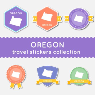 Oregon Eyalet harita ve adı düz malzeme çıkartma koleksiyonu büyük çıkartmaları kümesi bizimle seyahat