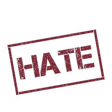 Beyaz arka plan vektör izole metin ile dikdörtgen damga dokulu kırmızı mühür nefret