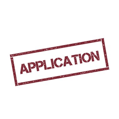 Uygulama dikdörtgen damga dokulu kırmızı mühür ile izole beyaz arka plan vektör üzerinde metin