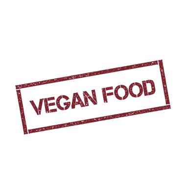 Vegan gıda dikdörtgen damga dokulu kırmızı mühür ile izole beyaz arka plan vektör üzerinde metin