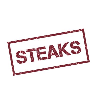 Biftek dikdörtgen beyaz arka plan vektör izole metin ile dokulu kırmızı mühür damgası