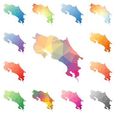 Kosta Rika geometrik poligonal mozaik tarzı koleksiyon parlak soyut mozaik düşük Poli haritalar