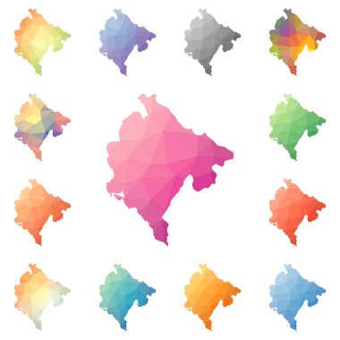 Karadağ geometrik poligonal mozaik tarzı koleksiyon parlak soyut mozaik düşük Poli haritalar