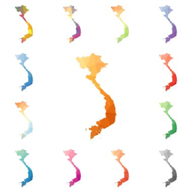 Vietnam geometrik poligonal mozaik tarzı koleksiyon parlak soyut mozaik düşük Poli haritalar