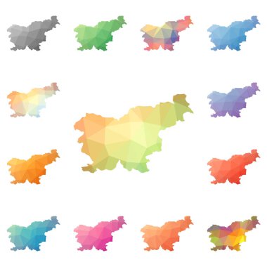Slovenya geometrik poligonal mozaik tarzı koleksiyon parlak soyut mozaik düşük Poli haritalar