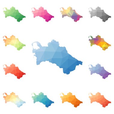 Türkmenistan geometrik poligonal mozaik tarzı koleksiyon parlak soyut mozaik düşük haritalar