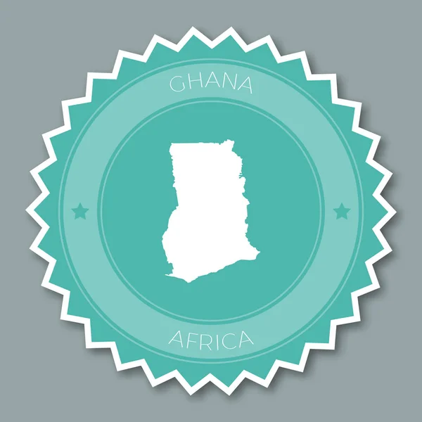 Ghana insignia diseño plano Ronda estilo plano etiqueta engomada de colores de moda con mapa de país y nombre — Vector de stock