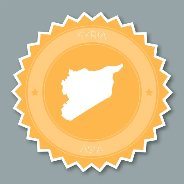 Insignia de la República Árabe Siria diseño plano Adhesivo redondo de estilo plano de colores de moda con mapa de país — Vector de stock