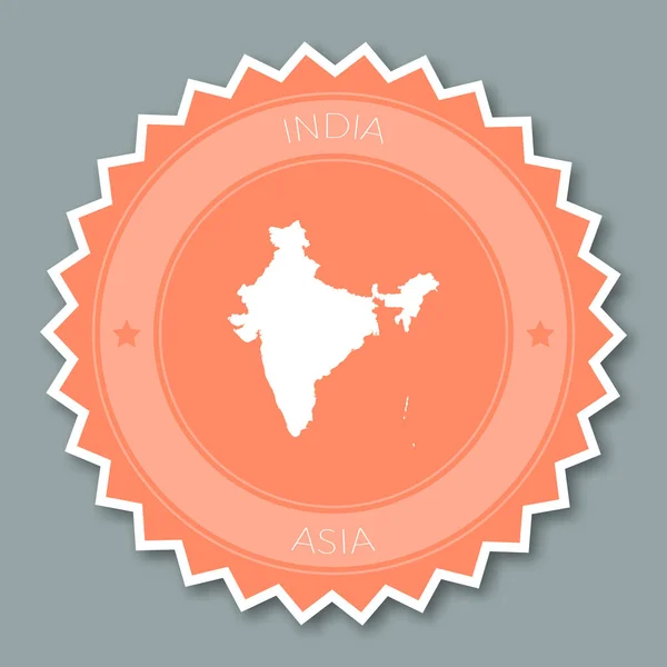 Insigne Inde design plat Autocollant rond de style plat de couleurs à la mode avec carte du pays et nom — Image vectorielle