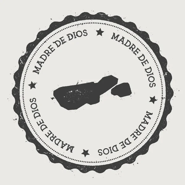Madre de Dios ön klistermärke Hipster runda gummistämpel med ön karta Vintage pass skylt med — Stock vektor