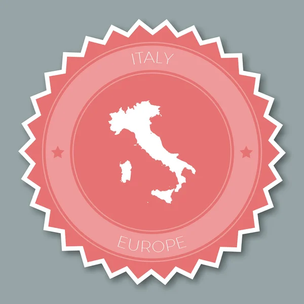Italia distintivo design piatto Adesivo stile piatto rotondo di colori alla moda con mappa del paese e il nome — Vettoriale Stock